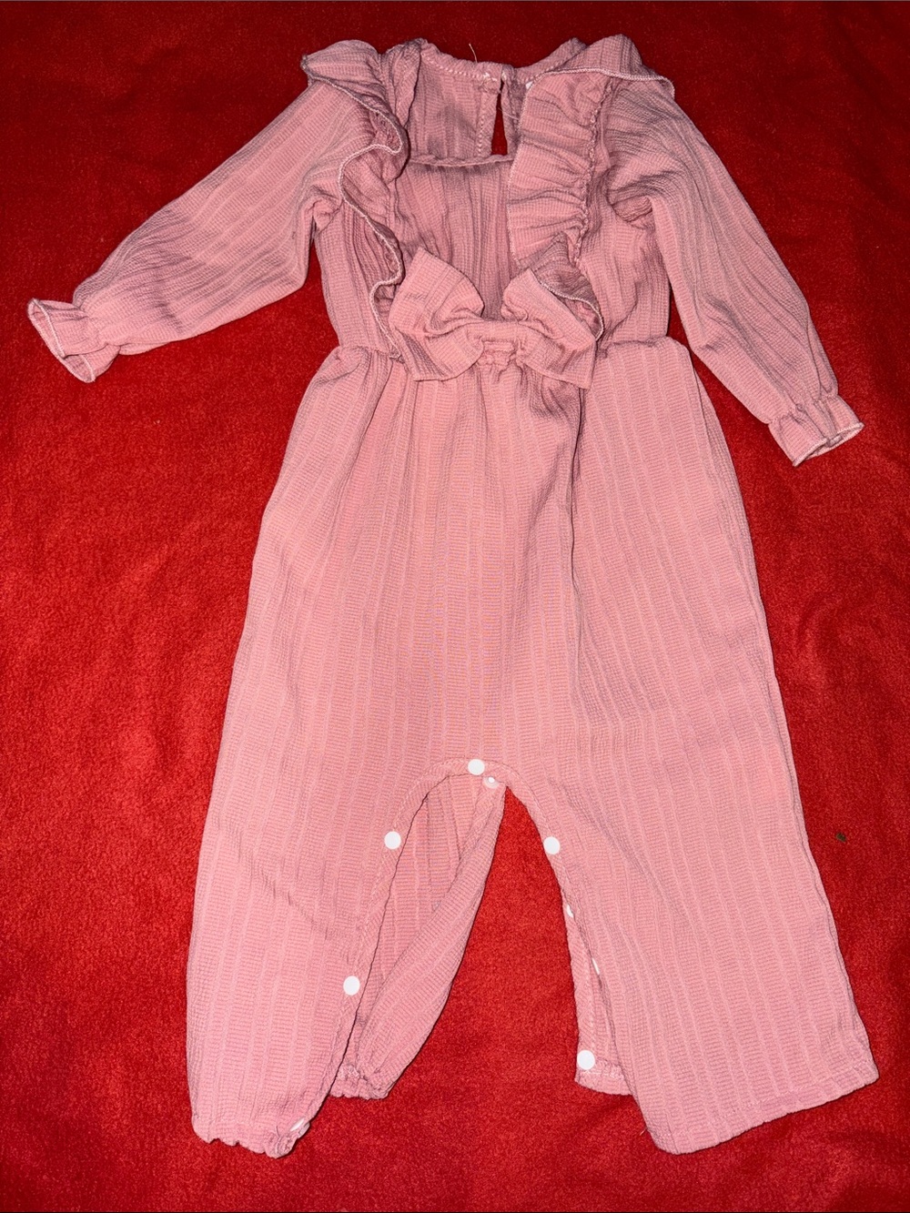 SHEIN Pink Ruffle Long-Sleeve Baby One-Piece Footie
